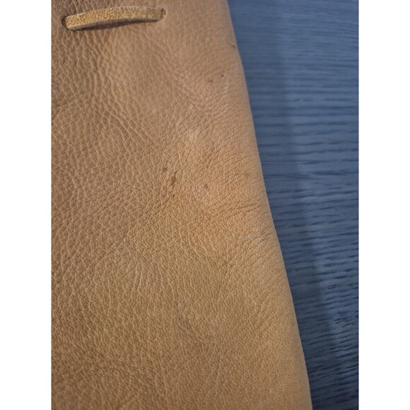 Vintage Genuine Leather Drawstring Pouch Camel Tan Color With Wooden Bead Accent - Picture 11 of 16